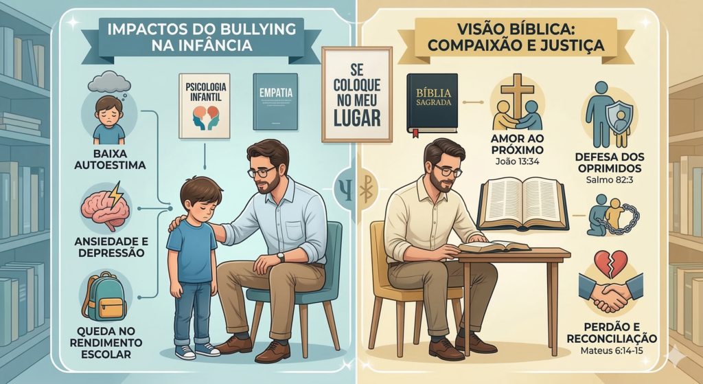 Infográfico sobre impactos do bullying na infância e visão bíblica