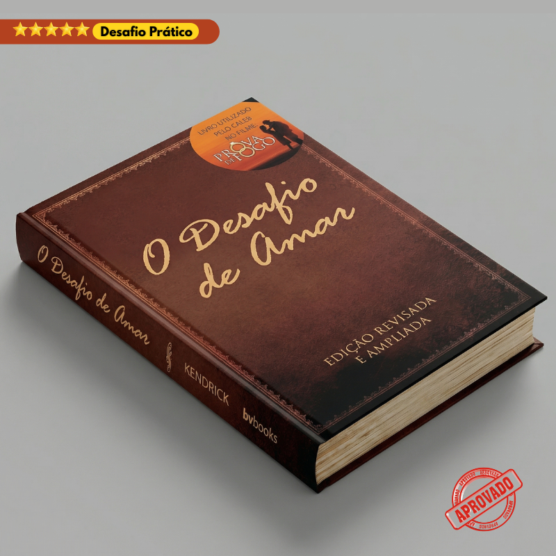 Livro O Desafio de Amar com selo de desafio prático e aprovado para casais cristãos que buscam renovação conjugal.